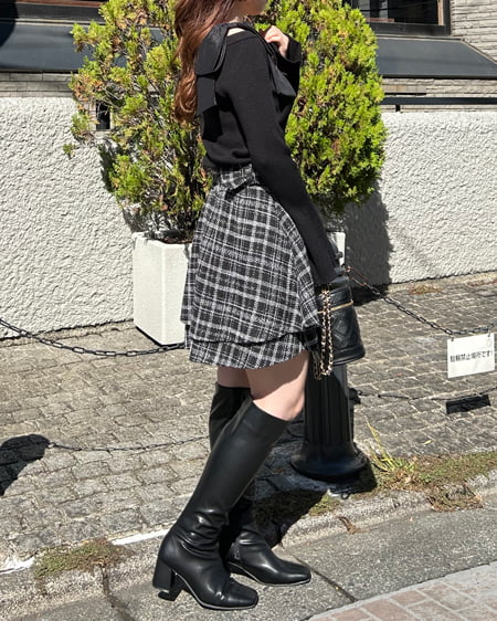 INGNI(イング) オフショル肩リボンニット クロ