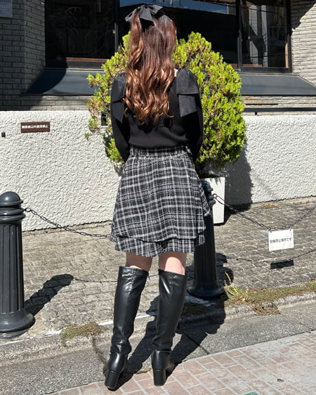 INGNI(イング) オフショル肩リボンニット クロ