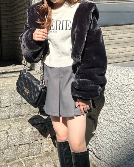 INGNI（イング） クロップド丈エコファーパーカー ｸﾛ