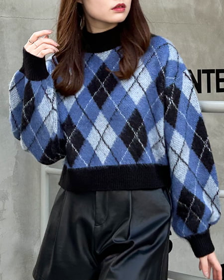 INGNI（イング） アーガイル柄シャギーニット ﾌﾞﾙｰ