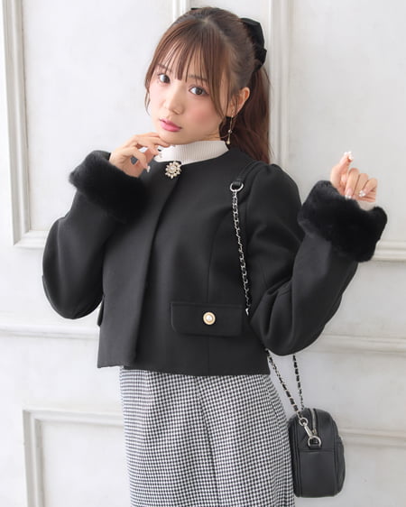 INGNI（イング） 4Wayビジューボタンショートコート ｸﾛ