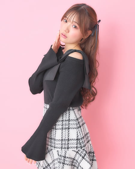 【新色追加】オフショル肩リボンニット