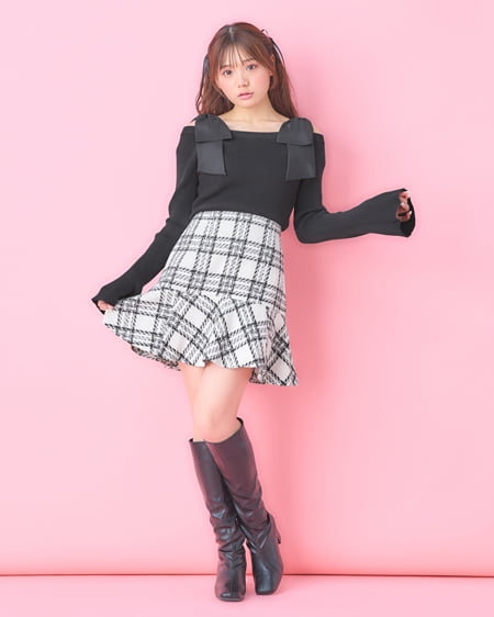 INGNI(イング) オフショル肩リボンニット クロ