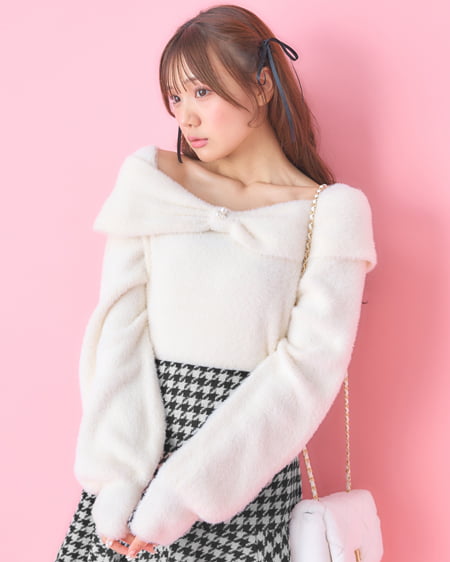 INGNI（イング） フェザーヤーンオフショルリボンニット ｱｲﾎﾞﾘｰ
