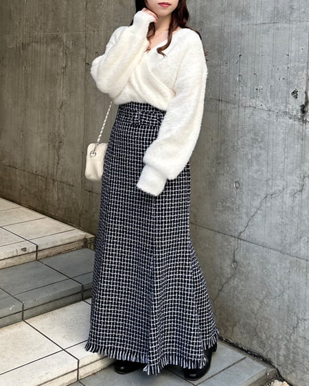 INGNI（イング） フェザーヤーンカシュクールクロップドニット ｱｲﾎﾞﾘｰ