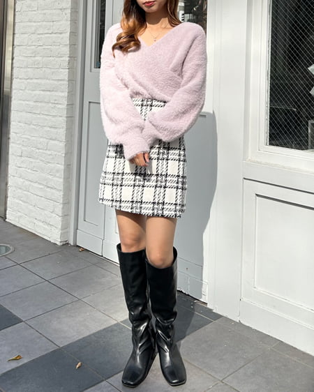 INGNI(イング) フェザーヤーンカシュクールクロップドニット ピンク