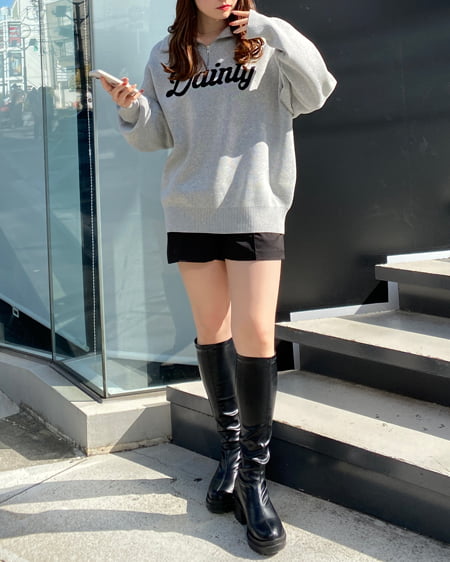 INGNI(イング) ハーフジップロゴニット グレー/クロ