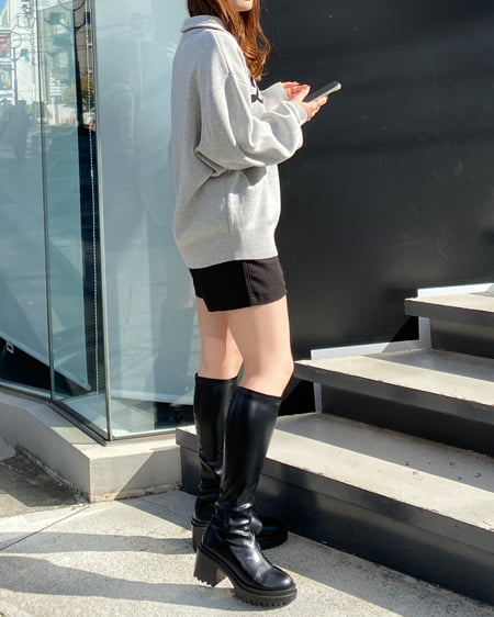 INGNI(イング) ハーフジップロゴニット グレー/クロ