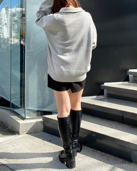 INGNI(イング) ハーフジップロゴニット グレー/クロ