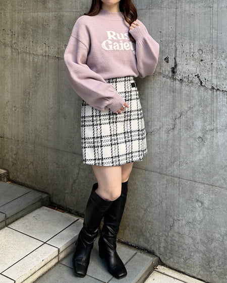 INGNI(イング) もちもちジャガードロゴニット ピンク/アイボリー