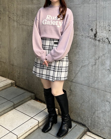 INGNI(イング) もちもちジャガードロゴニット ピンク/アイボリー