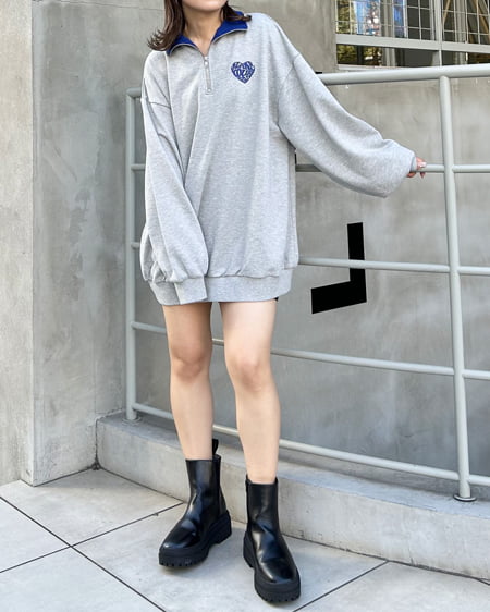 INGNI（イング） ハーフZIP襟配色BACKサガラハートチュニック ｸﾞﾚｰ