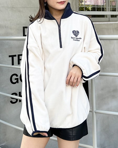 INGNI(イング) ハーフZIP配色サイドラインフリーストップス アイボリー