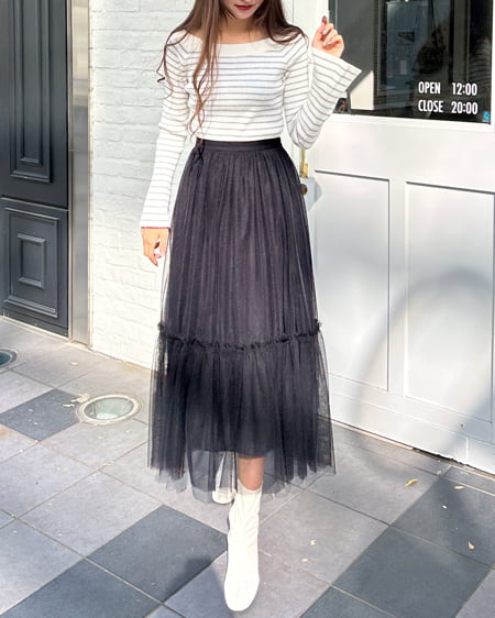 INGNI(イング) オフショルフレアスリーブニット オフホワイト/グレー