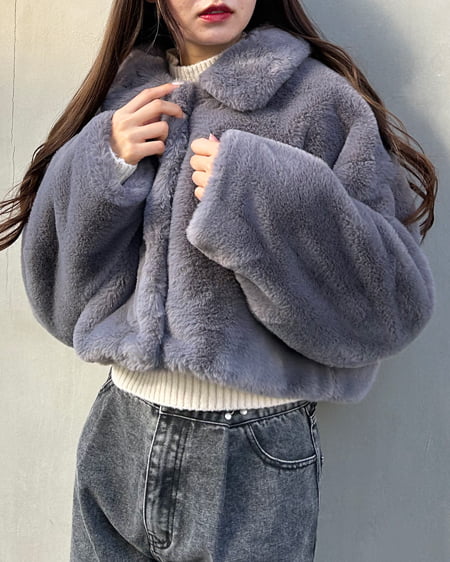 INGNI(イング) クロップド丈エコファーコート チャコールグレー