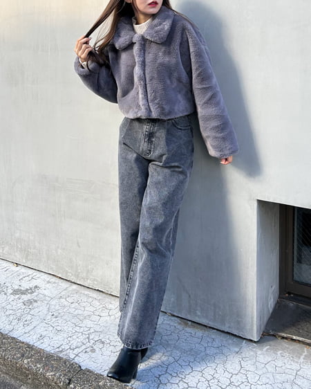 INGNI(イング) クロップド丈エコファーコート チャコールグレー