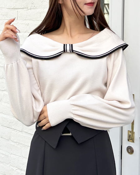 【WEB先行】オフショルリボン配色ニット