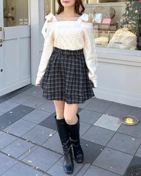 INGNI（イング） 異素材肩リボンオフショルケーブルニット ｱｲﾎﾞﾘｰ