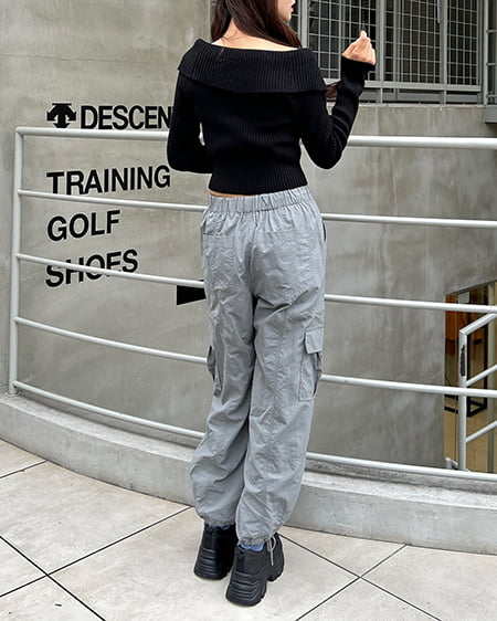 INGNI(イング) サイドスリットファスナー/ナイロンカーゴパンツ グレー