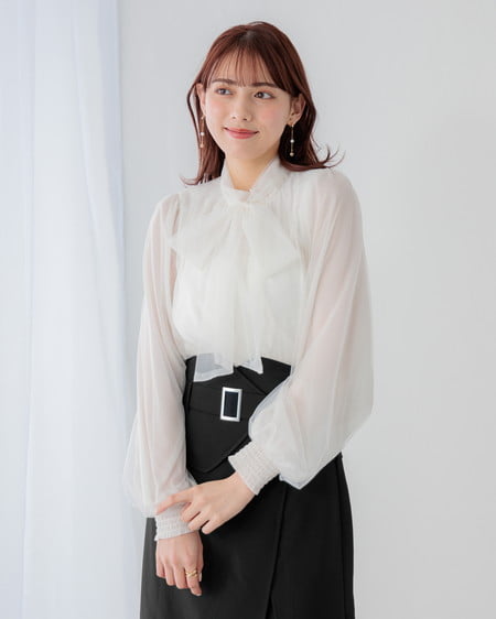 INGNI(イング) チュールボウタイブラウス オフホワイト