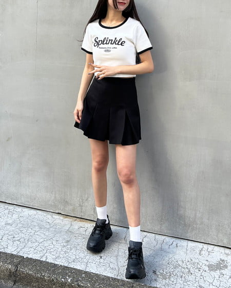 INGNI（イング） リンガーロゴTシャツ／Ａ ｵﾌﾎﾜｲﾄ/ｸﾛ