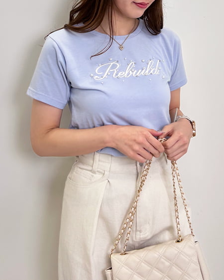 INGNI（イング） パールロゴTシャツ／A ﾗｲﾄﾌﾞﾙｰ