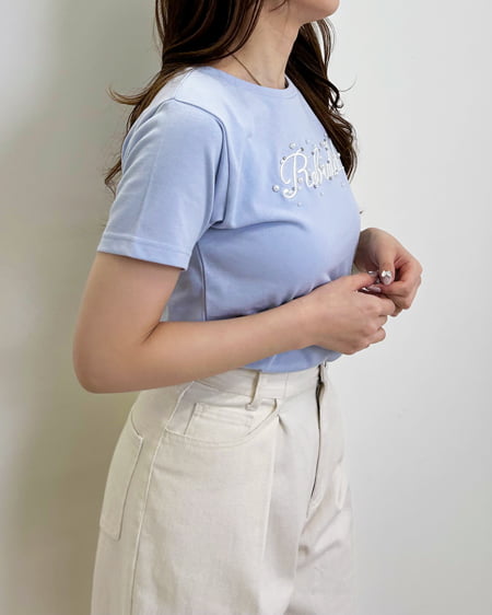 INGNI（イング） パールロゴTシャツ／A ﾗｲﾄﾌﾞﾙｰ