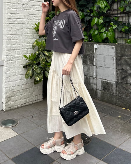 INGNI（イング） カレッジロゴショートTシャツ ﾁｬｺｰﾙｸﾞﾚｰ