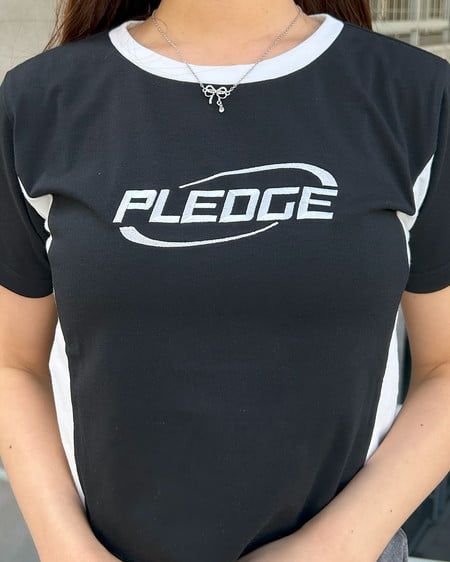 INGNI(イング) サイドライン配色Tシャツ クロ/オフホワイト