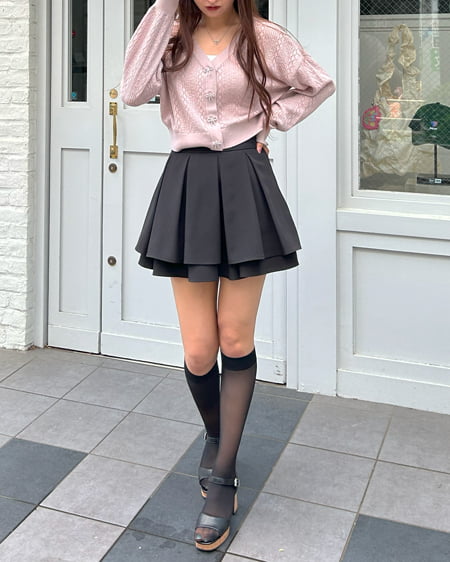 INGNI（イング） ビジューリボンパターンメッシュ長袖ニットカーディガン ﾋﾟﾝｸ