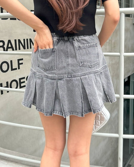 INGNI(イング) 裾切替プリーツデニムミニスカート/C ライトグレー