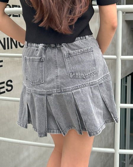 INGNI(イング) 裾切替プリーツデニムミニスカート/C ライトグレー