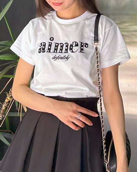 パール付フロッキーロゴTシャツ