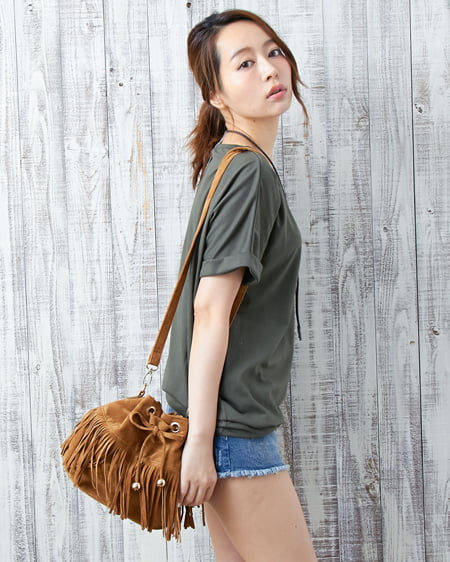 INGNI(イング) フリンジ巾着ショルダー／BAG ｷｬﾒﾙ