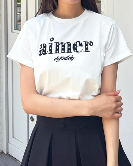 INGNI（イング） パール付フロッキーロゴTシャツ ｵﾌﾎﾜｲﾄ/ｸﾛ