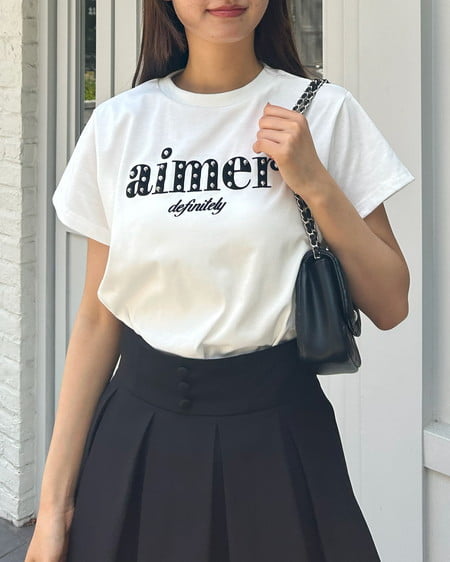INGNI（イング） パール付フロッキーロゴTシャツ ｵﾌﾎﾜｲﾄ/ｸﾛ