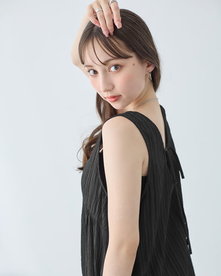 INGNI（イング） 楊柳ノースリティアードワンピース ｸﾛ
