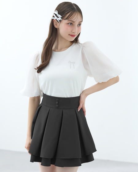 INGNI（イング） 袖異素材胸リボントップス ｵﾌﾎﾜｲﾄ