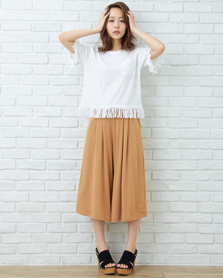 INGNI（イング） 袖裾フリンジ／Tシャツ ｵﾌﾎﾜｲﾄ
