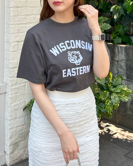 INGNI（イング） トラリンガーTシャツ ﾁｬｺｰﾙｸﾞﾚｰ/ｵﾌﾎﾜｲﾄ