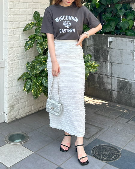 INGNI（イング） トラリンガーTシャツ ﾁｬｺｰﾙｸﾞﾚｰ/ｵﾌﾎﾜｲﾄ