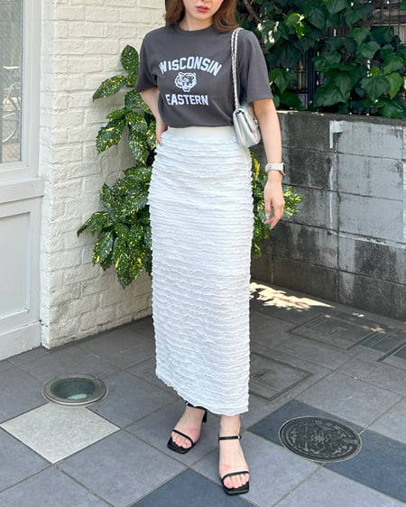 INGNI（イング） トラリンガーTシャツ ﾁｬｺｰﾙｸﾞﾚｰ/ｵﾌﾎﾜｲﾄ