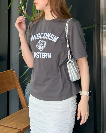 INGNI（イング） トラリンガーTシャツ ﾁｬｺｰﾙｸﾞﾚｰ/ｵﾌﾎﾜｲﾄ