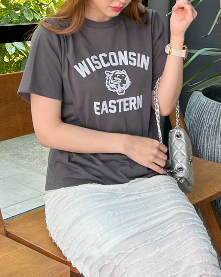 INGNI（イング） トラリンガーTシャツ ﾁｬｺｰﾙｸﾞﾚｰ/ｵﾌﾎﾜｲﾄ