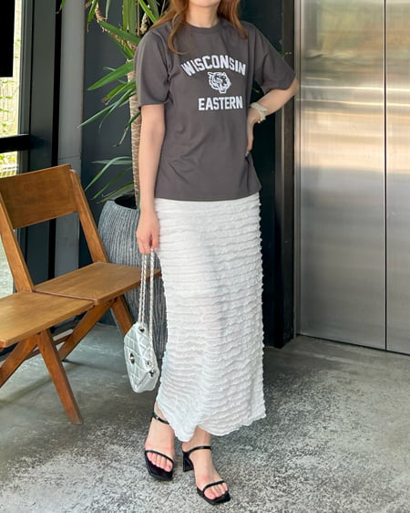 INGNI（イング） トラリンガーTシャツ ﾁｬｺｰﾙｸﾞﾚｰ/ｵﾌﾎﾜｲﾄ