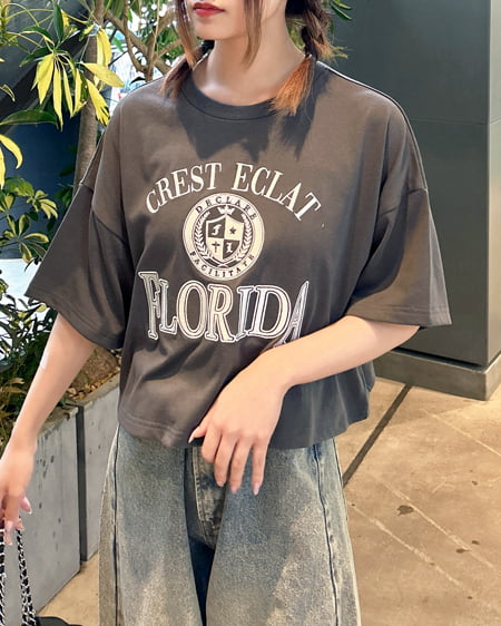 INGNI（イング） カレッジロゴショートTシャツ／Ａ ﾁｬｺｰﾙｸﾞﾚｰ
