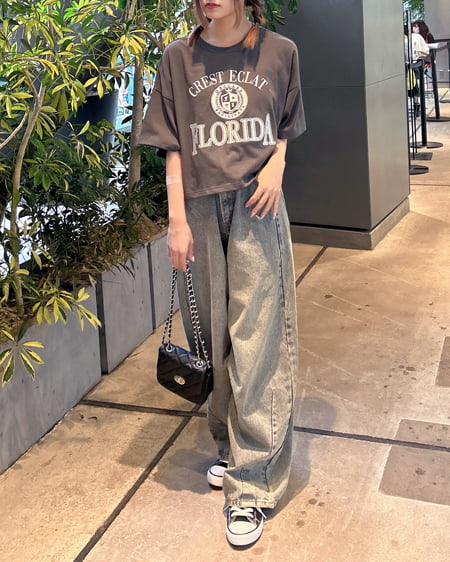 INGNI（イング） カレッジロゴショートTシャツ／Ａ ﾁｬｺｰﾙｸﾞﾚｰ
