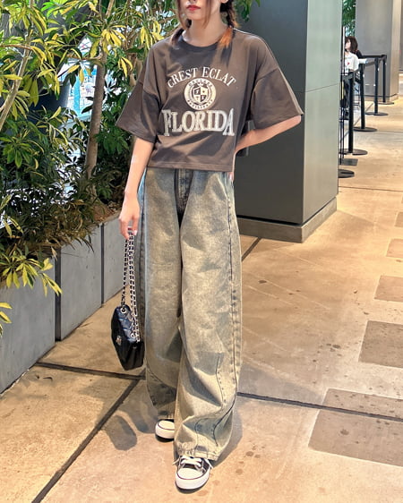 INGNI（イング） カレッジロゴショートTシャツ／Ａ ﾁｬｺｰﾙｸﾞﾚｰ
