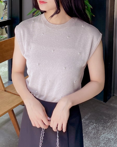 INGNI(イング) パール装飾ノースリラメニット ﾋﾟﾝｸﾍﾞｰｼﾞｭ