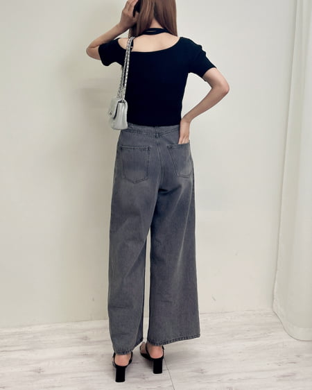 INGNI（イング） ウエストタックデニムパンツ ｸﾞﾚｰ